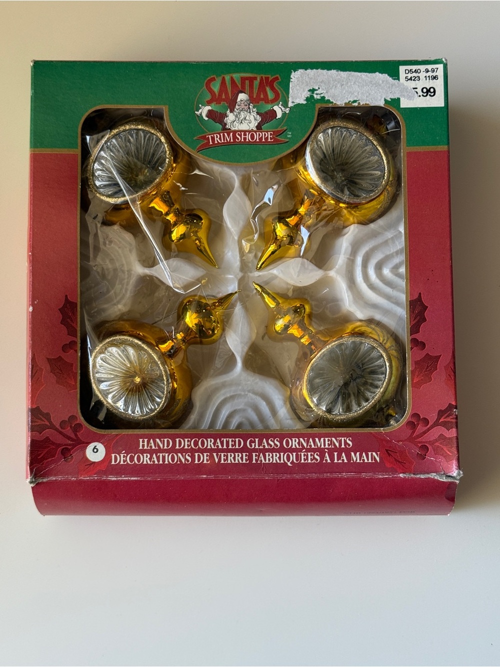 Vintage Gold Hand-Decorated Glass Ornaments - Set of 4